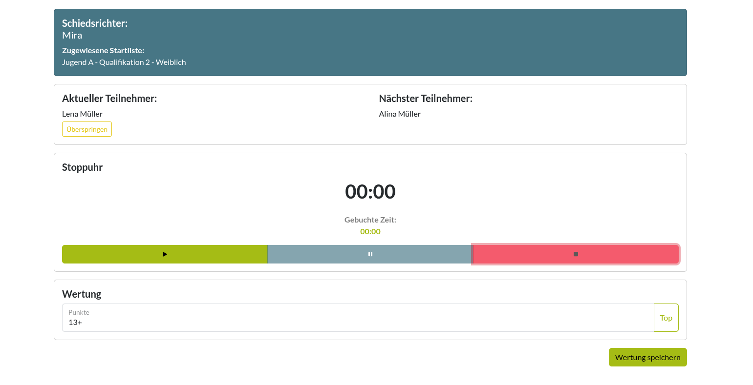 Schiedsrichter Dashboard mit Stoppuhr